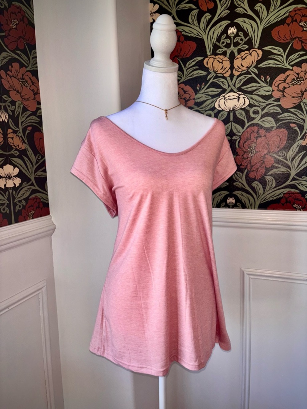 Soft Pink Tunic Top Short Sleeve Flowy Casual Cottagecore - Picture 2 of 7